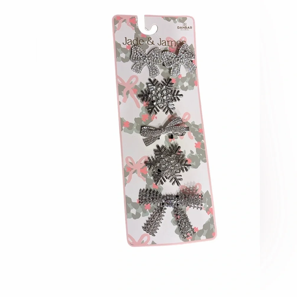 Holiday Hair Clip Set Silver Rhinestone